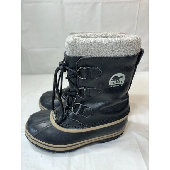 Sorel Yoot Pac Black LEATHER Winter Snow Duck Boots NY1880-013 Youth Size 3 - Picture 10 of 12